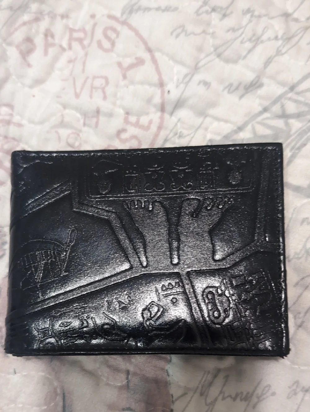 Men's Embossed Black Leather Card & Key Holder